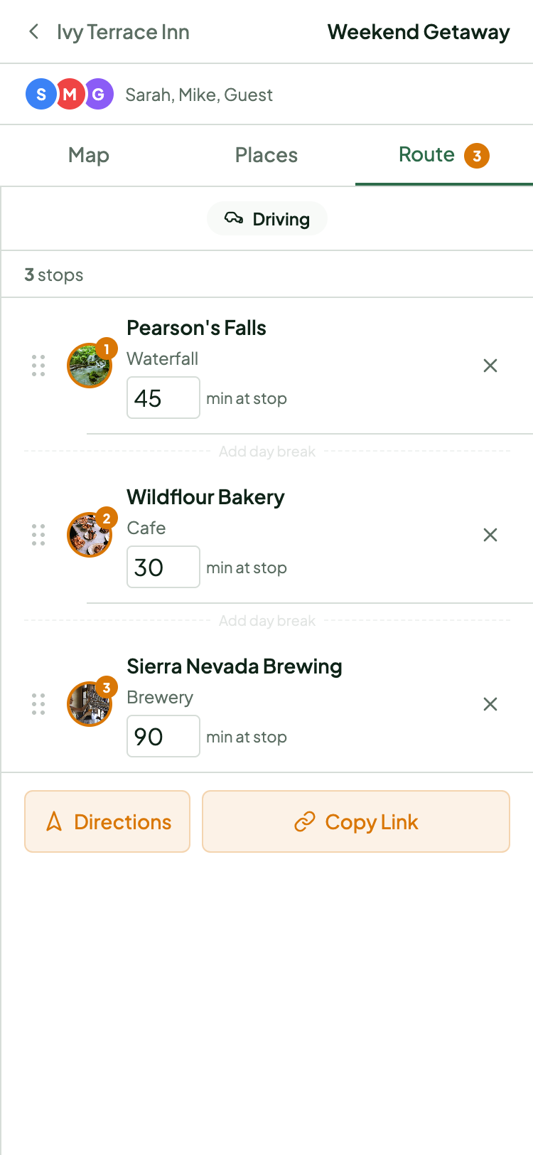 Ivy Terrace Inn collaborative route planning